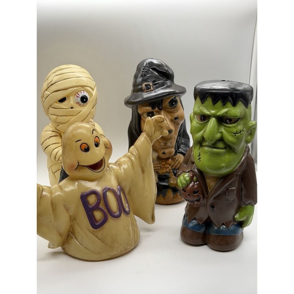 Dynagood 2001 Halloween Blow Mold Pathway Lights Witch Frankenstein Ghost Mummy
